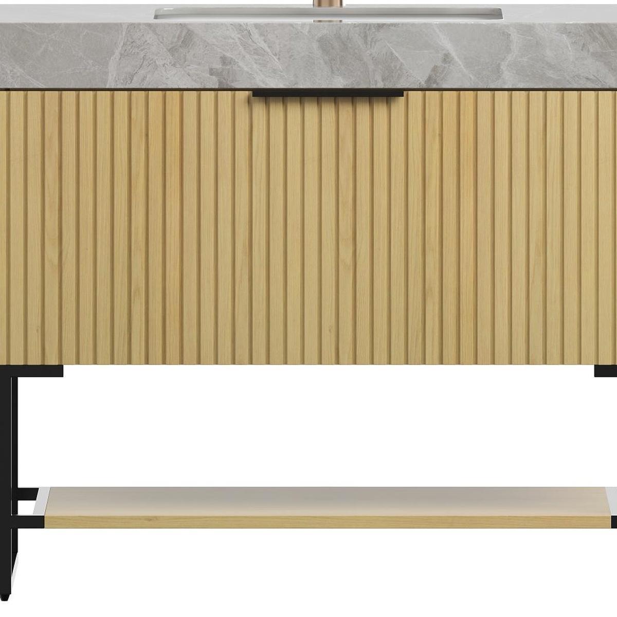36" Brown Wood Freestanding Bathroom Vanity With White Sink - HomeRoots - Flyclothing LLC