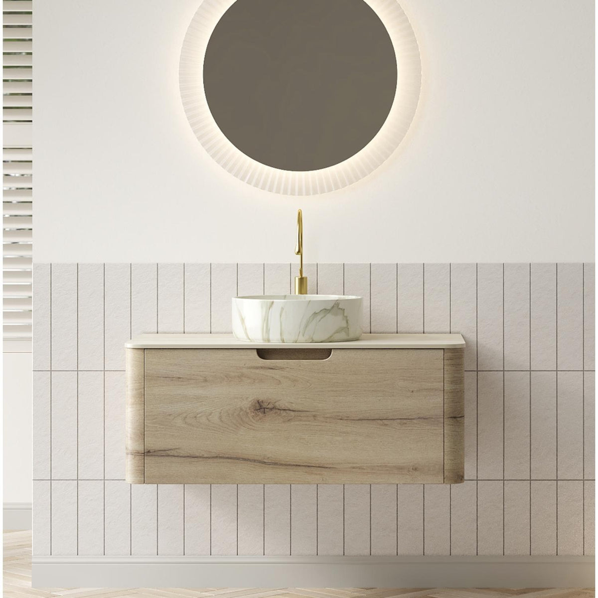 36" Brown Wood Floating Bathroom Vanity With White Sink - HomeRoots - Flyclothing LLC