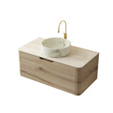36" Brown Wood Floating Bathroom Vanity With White Sink - HomeRoots - Flyclothing LLC
