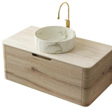 36" Brown Wood Floating Bathroom Vanity With White Sink - HomeRoots - Flyclothing LLC