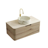 36" Brown Wood Floating Bathroom Vanity With White Sink - HomeRoots - Flyclothing LLC