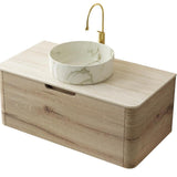 36" Brown Wood Floating Bathroom Vanity With White Sink - HomeRoots - Flyclothing LLC