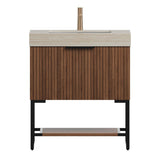 30" Brown Wood Freestanding Bathroom Vanity With White Sink - HomeRoots - Flyclothing LLC