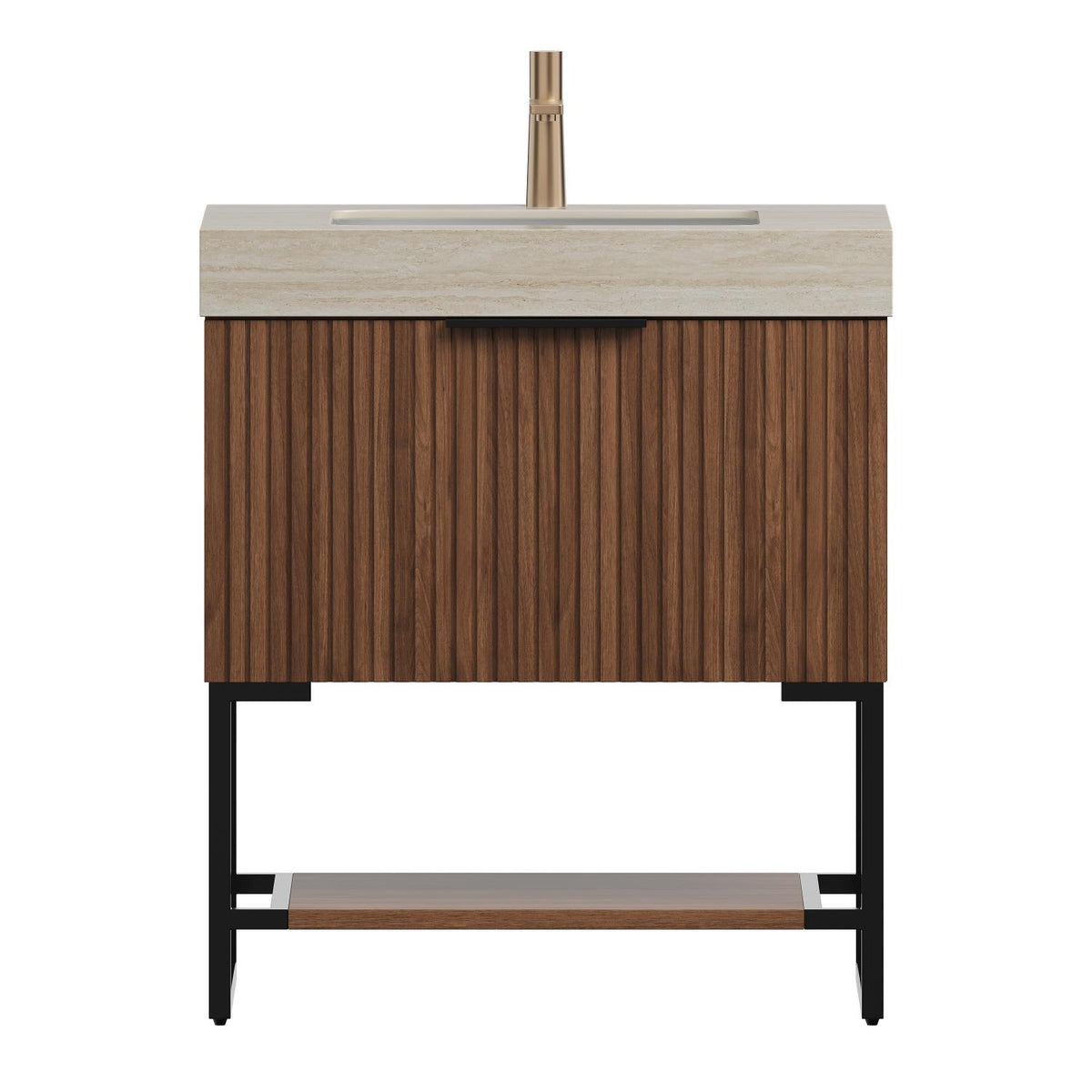 30" Brown Wood Freestanding Bathroom Vanity With White Sink - HomeRoots - Flyclothing LLC