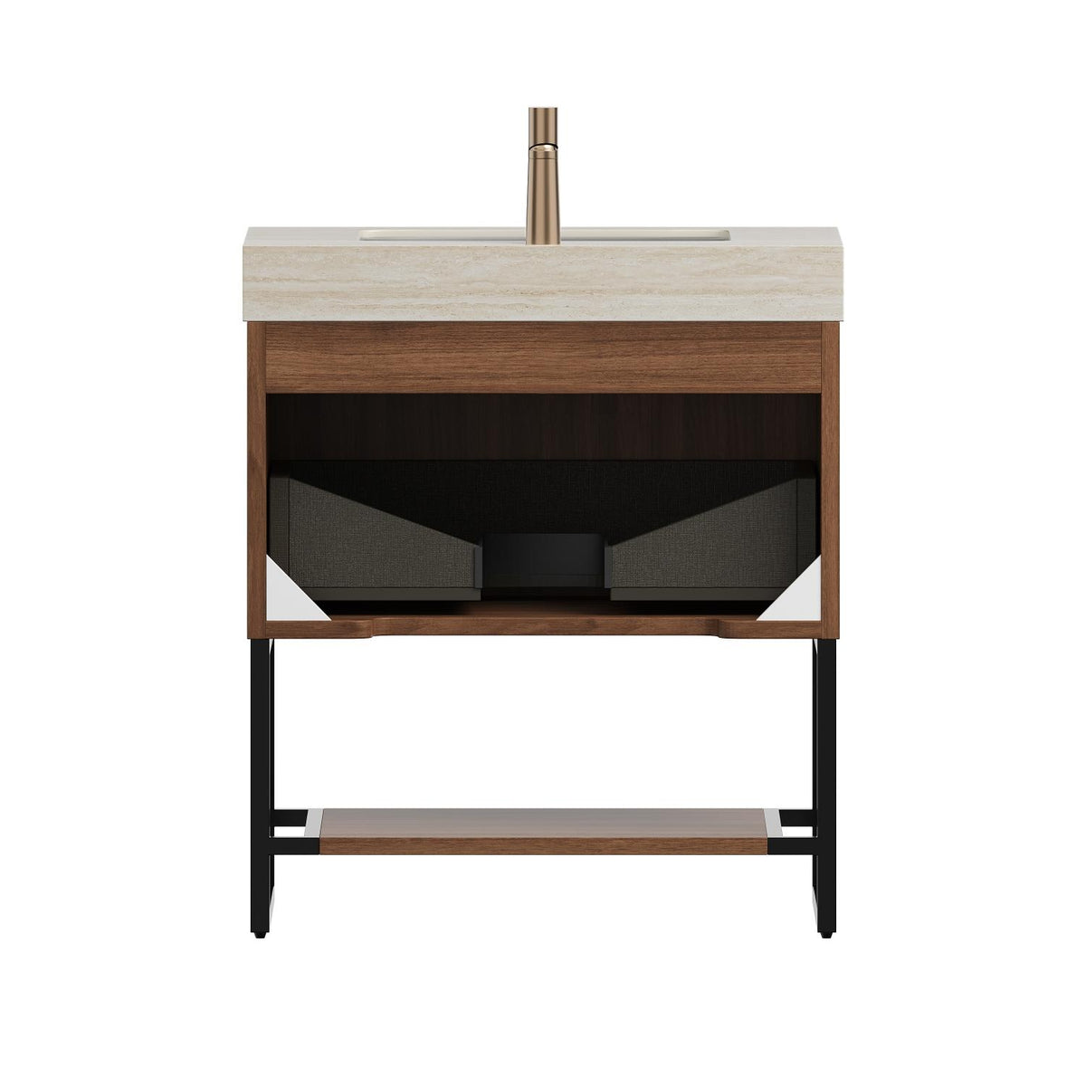 30" Brown Wood Freestanding Bathroom Vanity With White Sink - HomeRoots - Flyclothing LLC
