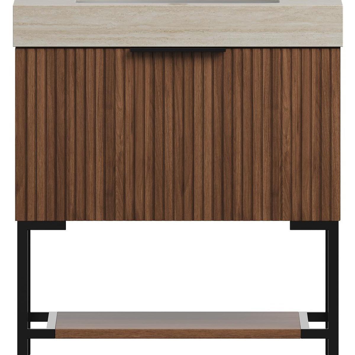 30" Brown Wood Freestanding Bathroom Vanity With White Sink - HomeRoots - Flyclothing LLC