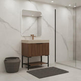 30" Brown Wood Freestanding Bathroom Vanity With White Sink - HomeRoots - Flyclothing LLC