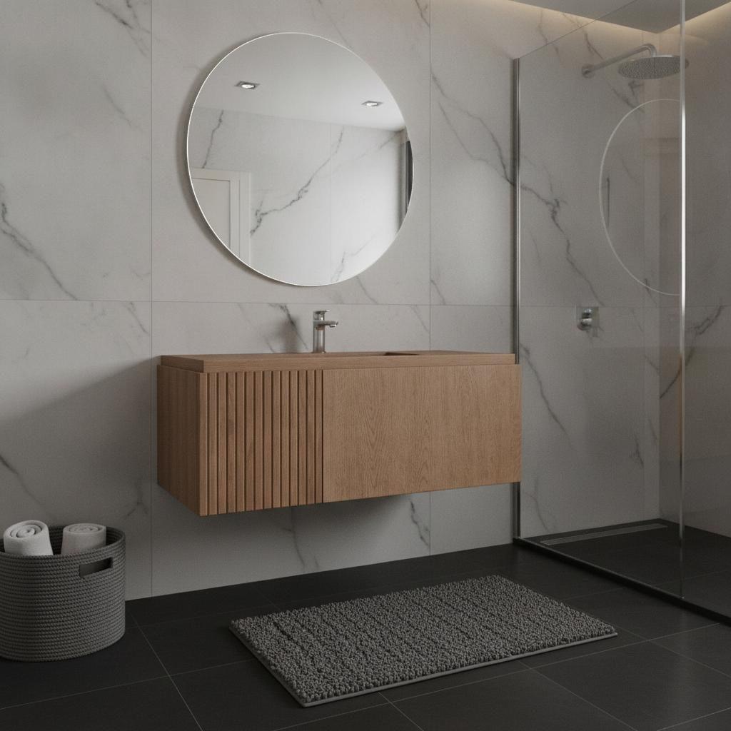 35" Brown Wood Floating Single Door Bathroom Vanity - HomeRoots - Flyclothing LLC