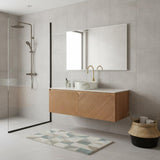 48" Brown Wood Floating Double Door Bathroom Vanity With White Sink - HomeRoots - Flyclothing LLC