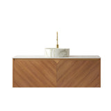 48" Brown Wood Floating Double Door Bathroom Vanity With White Sink - HomeRoots - Flyclothing LLC