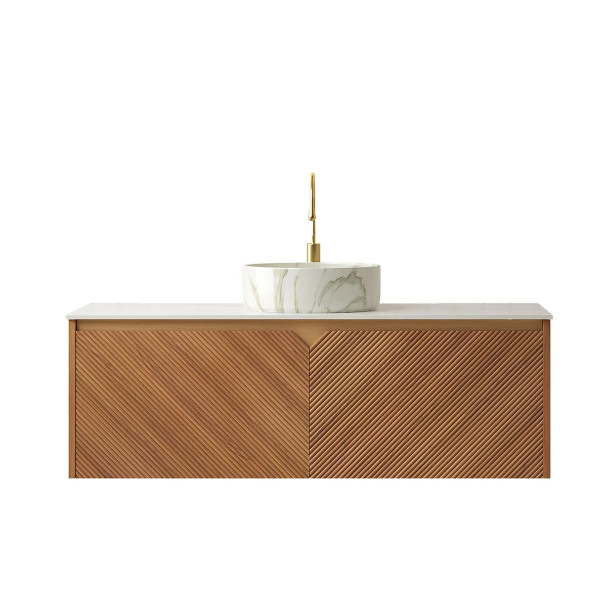 48" Brown Wood Floating Double Door Bathroom Vanity With White Sink - HomeRoots - Flyclothing LLC