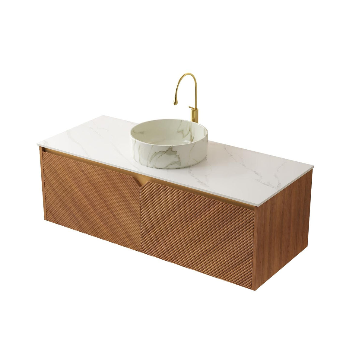 48" Brown Wood Floating Double Door Bathroom Vanity With White Sink - HomeRoots - Flyclothing LLC