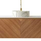 48" Brown Wood Floating Double Door Bathroom Vanity With White Sink - HomeRoots - Flyclothing LLC