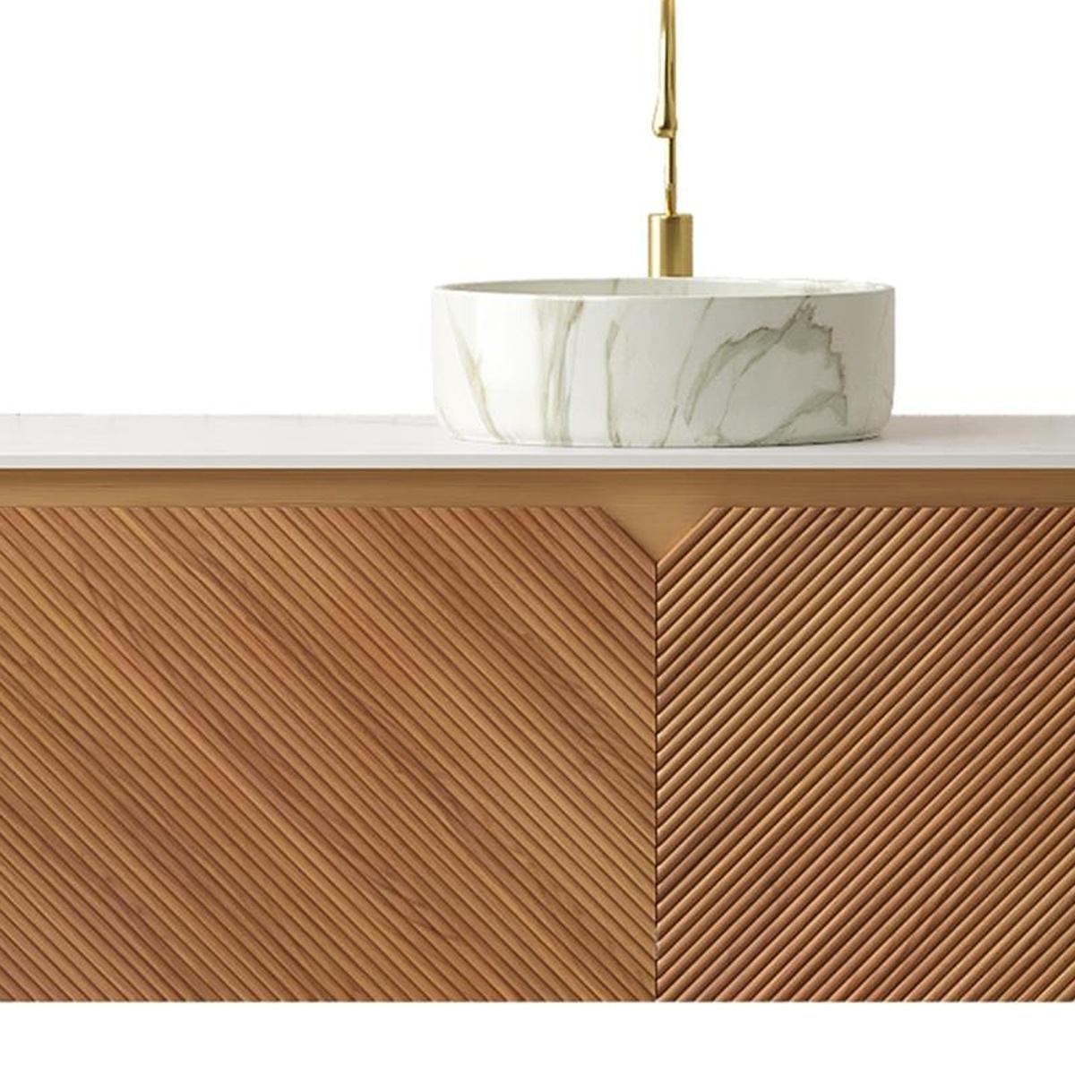 48" Brown Wood Floating Double Door Bathroom Vanity With White Sink - HomeRoots - Flyclothing LLC