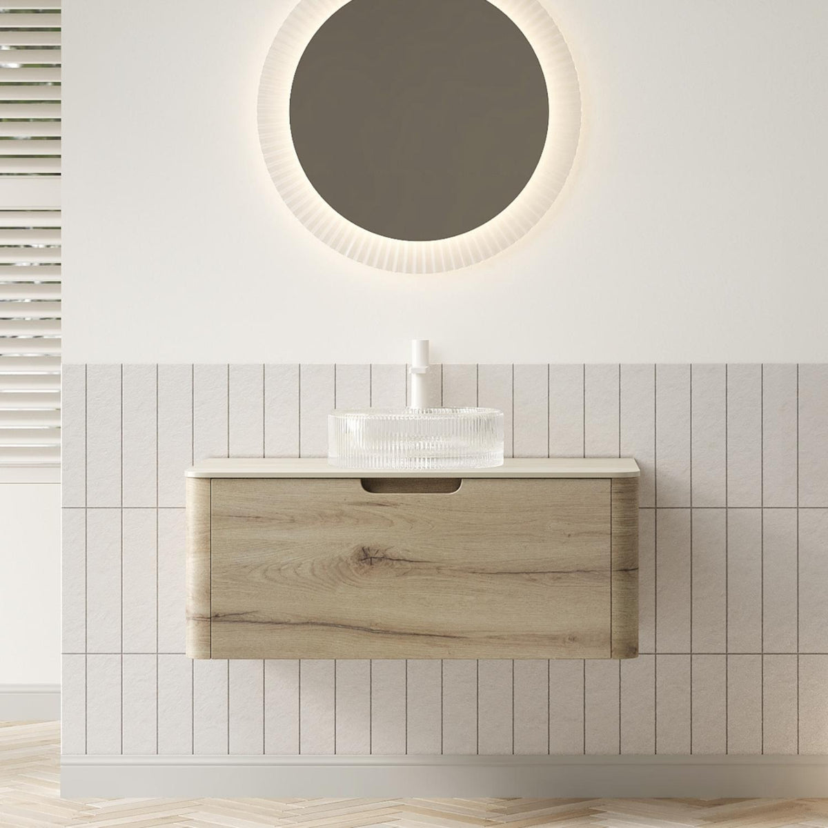 36" Brown Wood Floating Bathroom Vanity With White Sink - HomeRoots - Flyclothing LLC