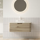 36" Brown Wood Floating Bathroom Vanity With White Sink - HomeRoots - Flyclothing LLC