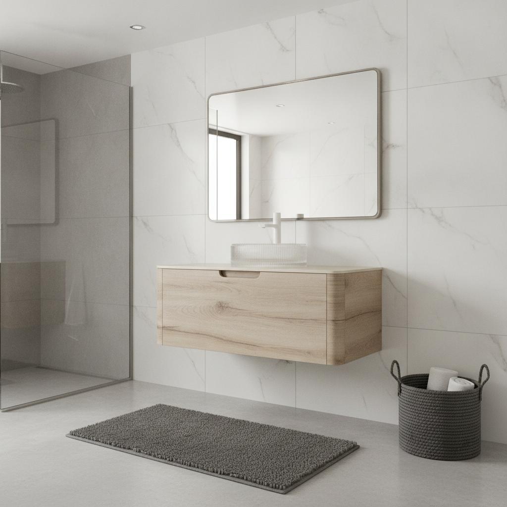 36" Brown Wood Floating Bathroom Vanity With White Sink - HomeRoots - Flyclothing LLC
