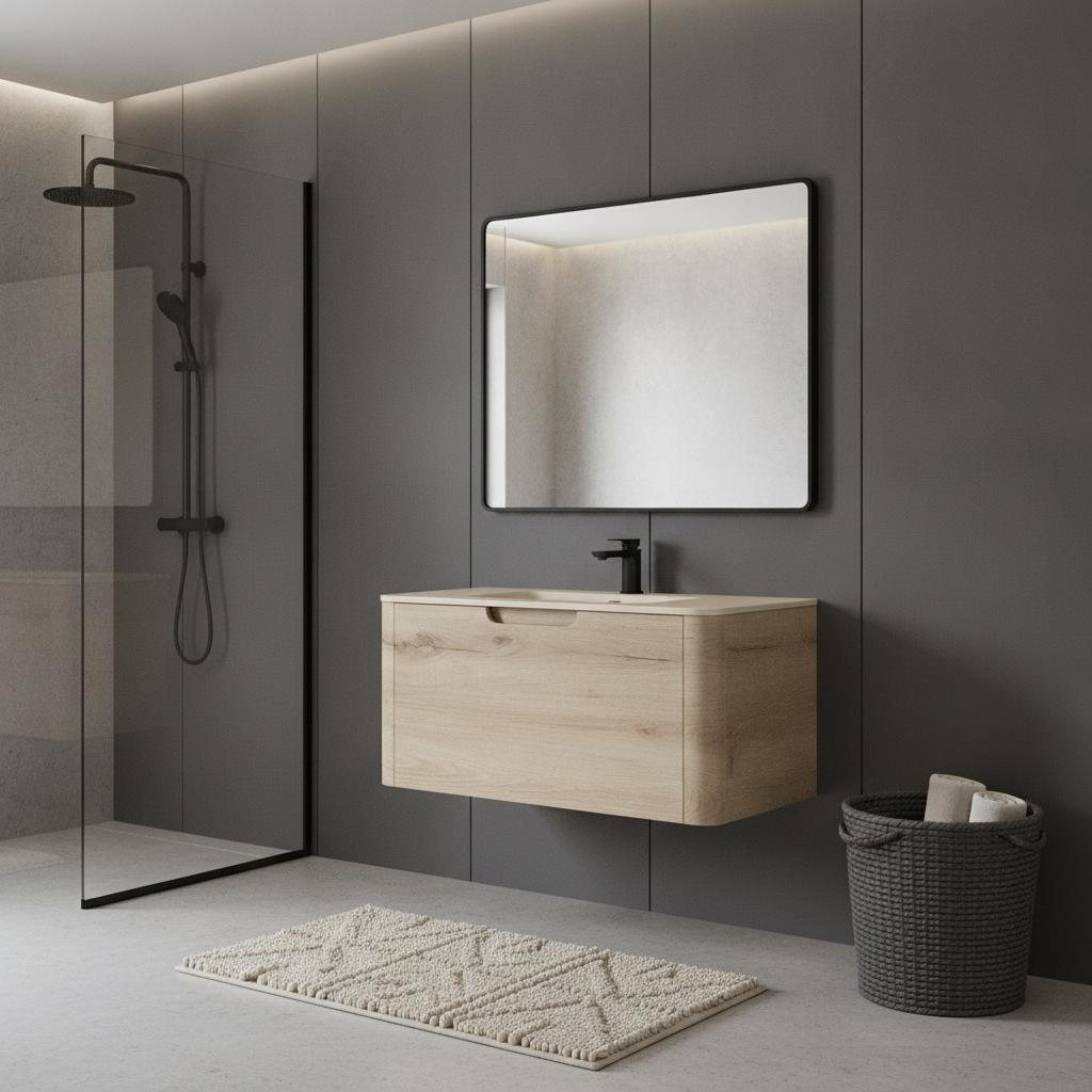 30" Brown Wood Floating Bathroom Vanity