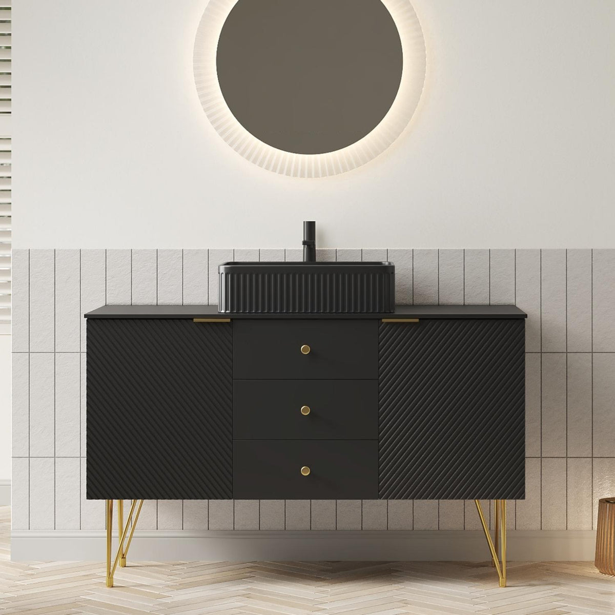 48" Black Wood Freestanding Three Door Bathroom Vanity With Sink And Two Drawers - HomeRoots - Flyclothing LLC