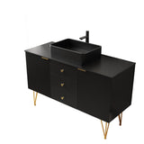 48" Black Wood Freestanding Three Door Bathroom Vanity With Sink And Two Drawers - HomeRoots - Flyclothing LLC