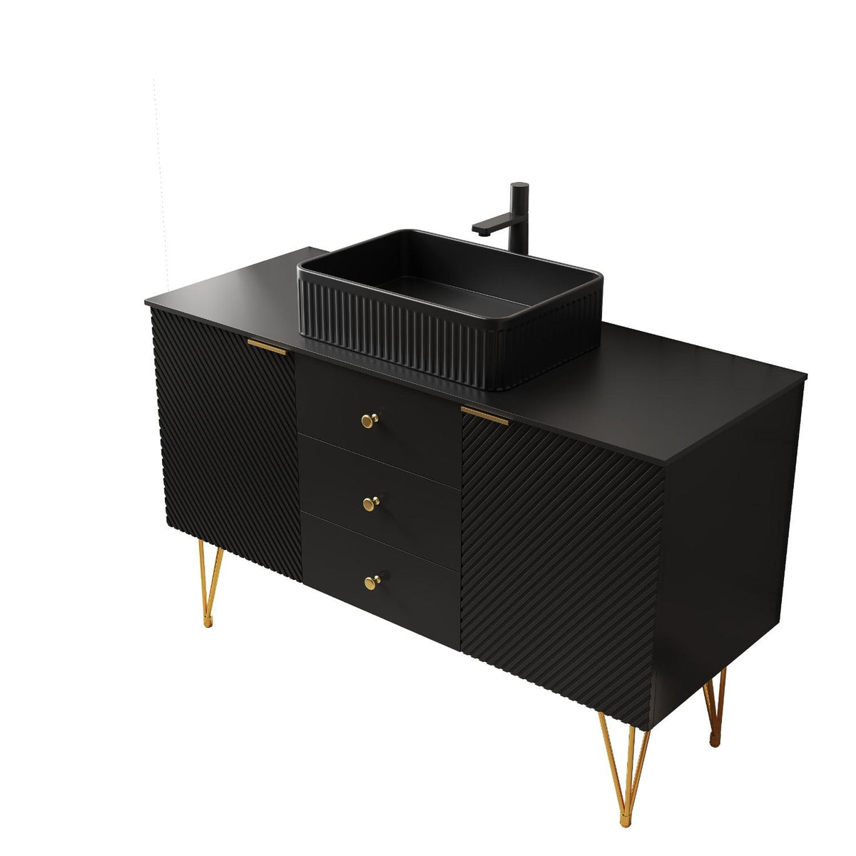 48" Black Wood Freestanding Three Door Bathroom Vanity With Sink And Two Drawers - HomeRoots - Flyclothing LLC
