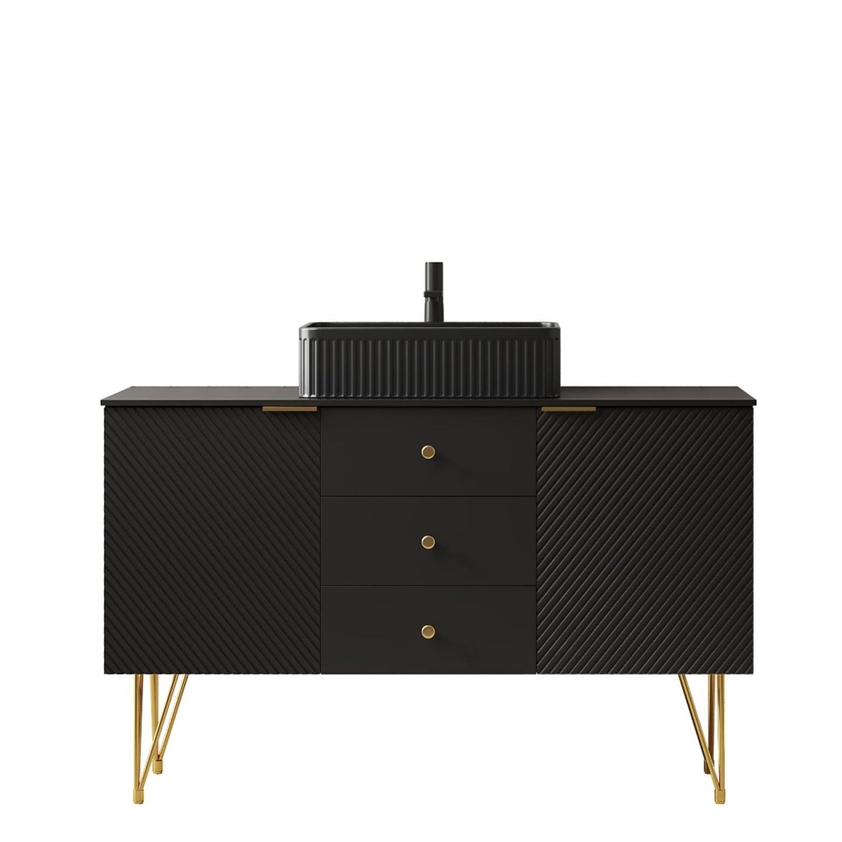 48" Black Wood Freestanding Three Door Bathroom Vanity With Sink And Two Drawers - HomeRoots - Flyclothing LLC