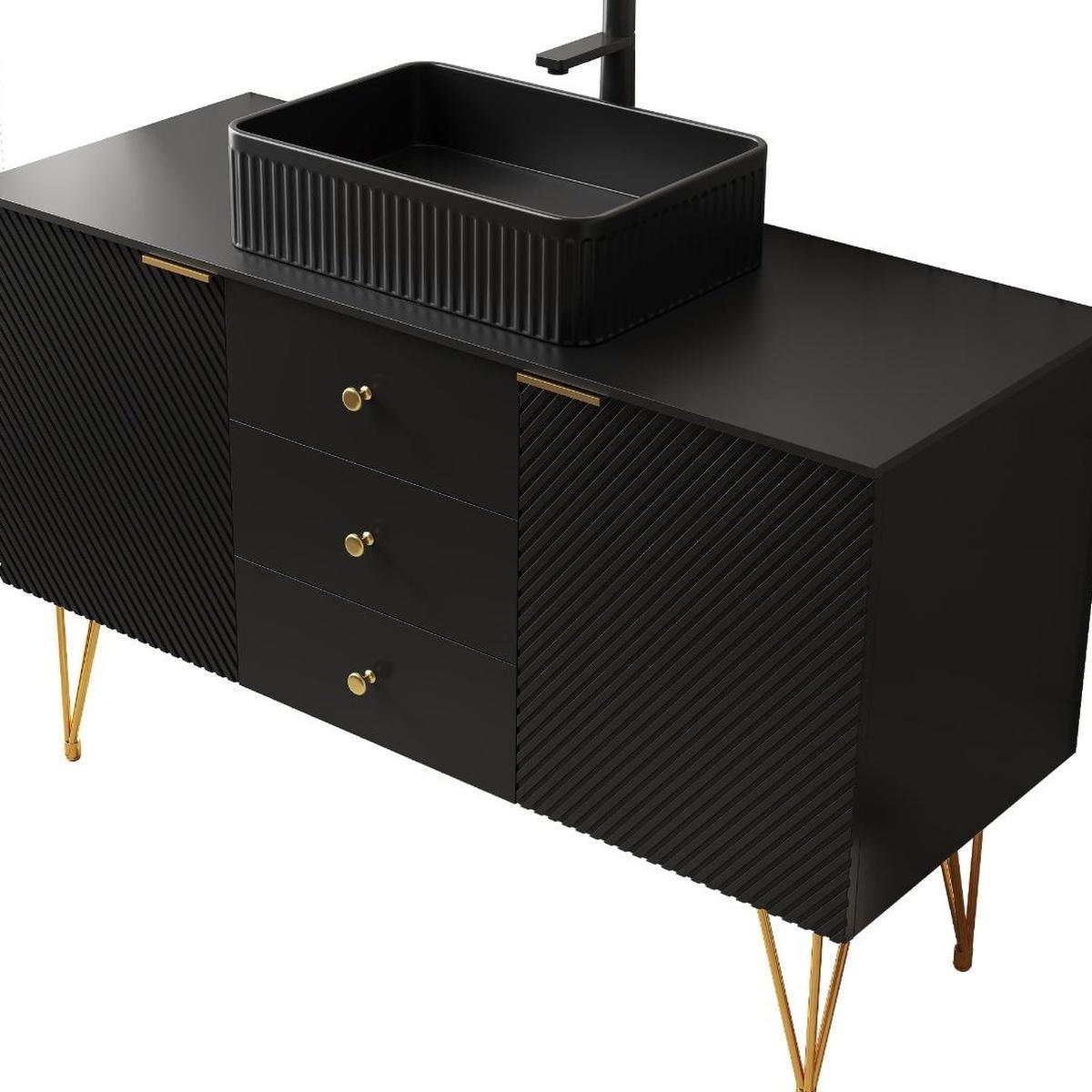 48" Black Wood Freestanding Three Door Bathroom Vanity With Sink And Two Drawers - HomeRoots - Flyclothing LLC