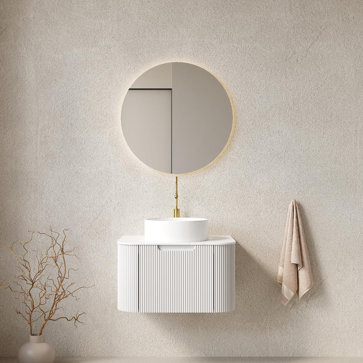 24" White Wood Floating Bathroom Vanity With Sink