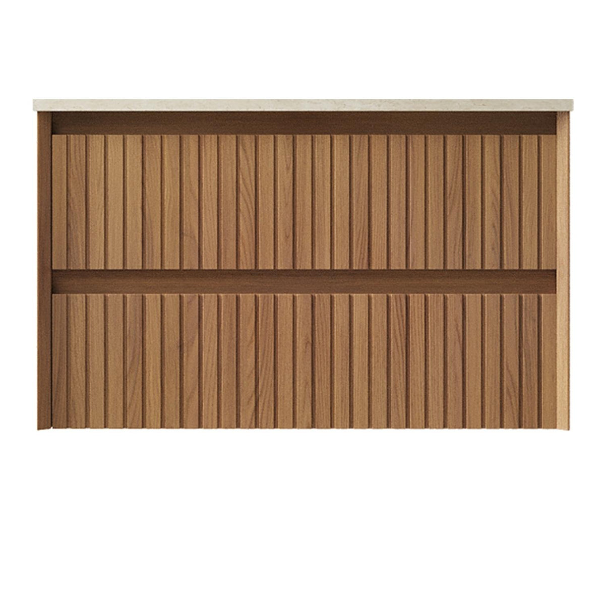 30" Brown Wood Floating Bathroom Vanity And Two Drawers
