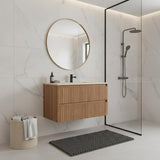 30" Brown Wood Floating Bathroom Vanity And Two Drawers