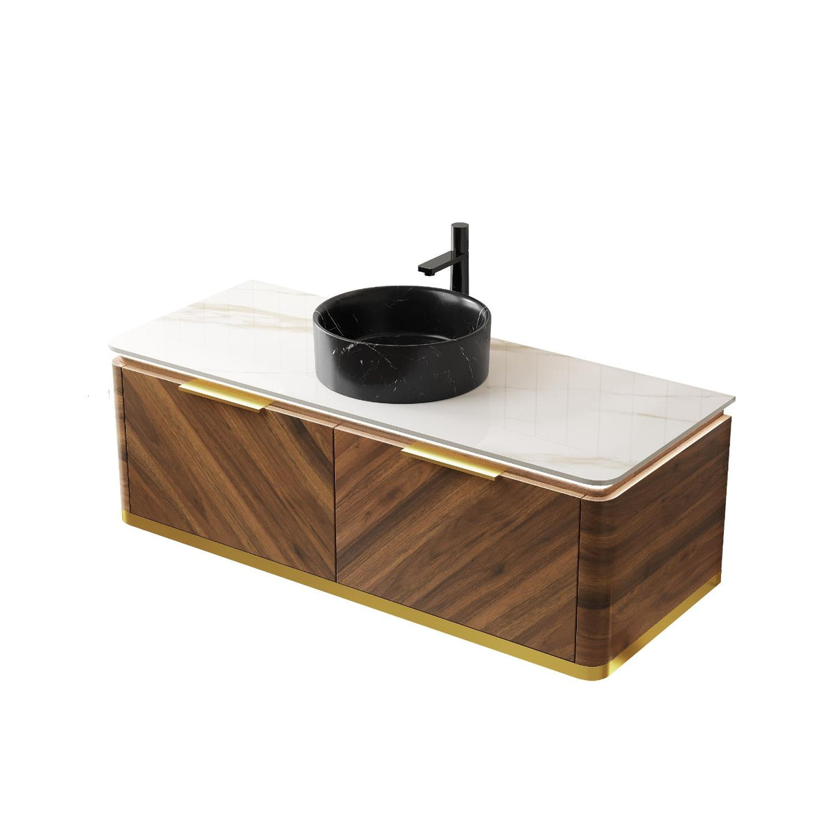 48" Brown Wood Floating Bathroom Vanity With Black Sink And Two Drawers - HomeRoots - Flyclothing LLC