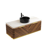 48" Brown Wood Floating Bathroom Vanity With Black Sink And Two Drawers - HomeRoots - Flyclothing LLC