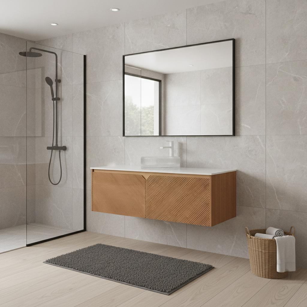 48" Brown Wood Floating Bathroom Vanity With White Sink And Two Drawers - HomeRoots - Flyclothing LLC