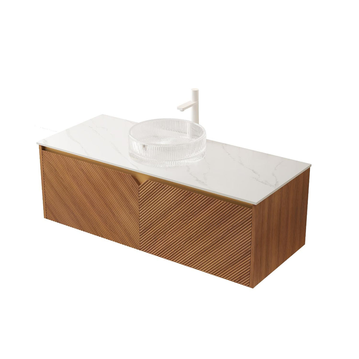 48" Brown Wood Floating Bathroom Vanity With White Sink And Two Drawers - HomeRoots - Flyclothing LLC