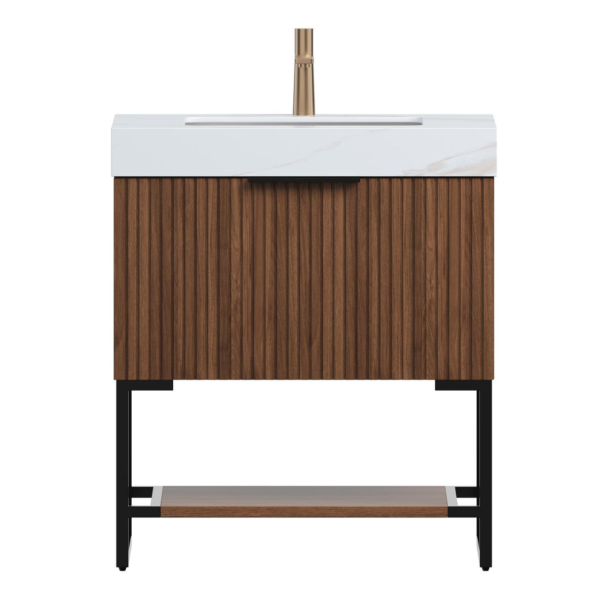 30" Brown Wood Freestanding Bathroom Vanity With White Sink - HomeRoots - Flyclothing LLC