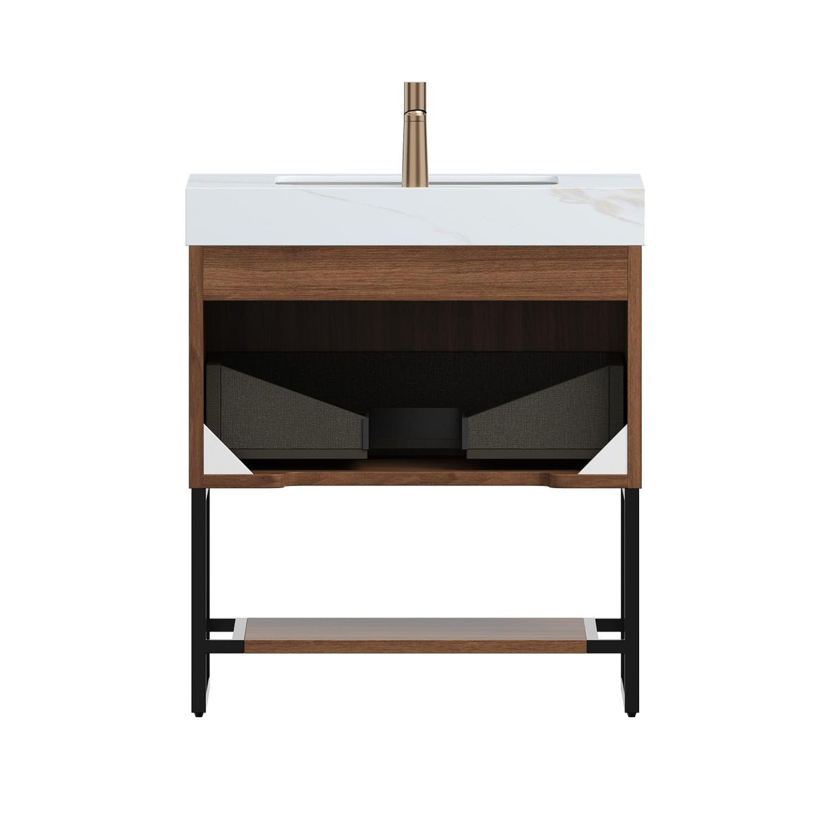 30" Brown Wood Freestanding Bathroom Vanity With White Sink - HomeRoots - Flyclothing LLC