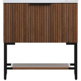 30" Brown Wood Freestanding Bathroom Vanity With White Sink - HomeRoots - Flyclothing LLC