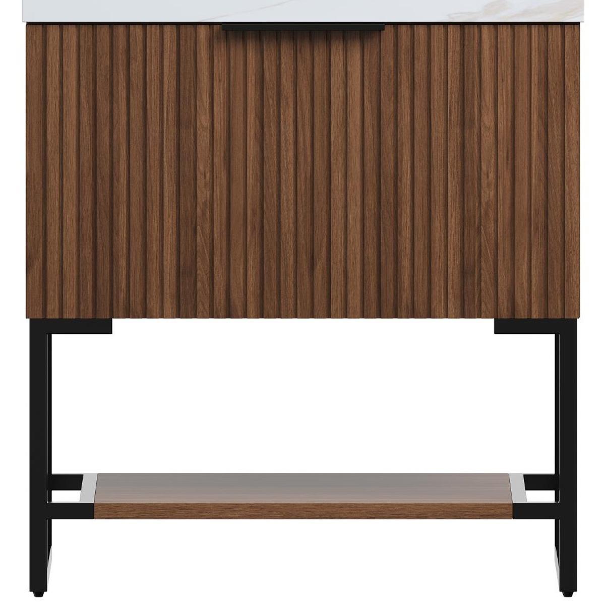 30" Brown Wood Freestanding Bathroom Vanity With White Sink - HomeRoots - Flyclothing LLC
