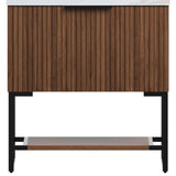 30" Brown Wood Freestanding Bathroom Vanity With White Sink - HomeRoots - Flyclothing LLC