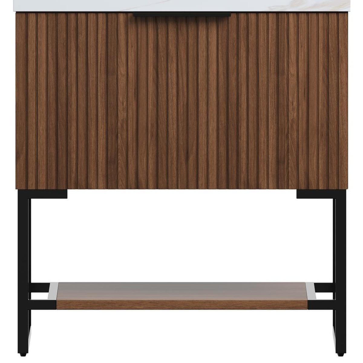 30" Brown Wood Freestanding Bathroom Vanity With White Sink - HomeRoots - Flyclothing LLC