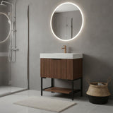 30" Brown Wood Freestanding Bathroom Vanity With White Sink - HomeRoots - Flyclothing LLC