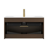 36" Brown Wood Floating Bathroom Vanity With White Sink And Two Drawers - HomeRoots - Flyclothing LLC