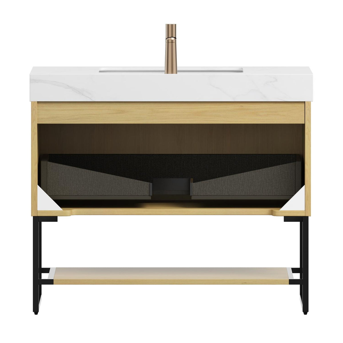 36" Brown Wood Freestanding Bathroom Vanity With White Sink - HomeRoots - Flyclothing LLC