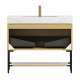 36" Brown Wood Freestanding Bathroom Vanity With White Sink - HomeRoots - Flyclothing LLC