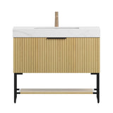 36" Brown Wood Freestanding Bathroom Vanity With White Sink - HomeRoots - Flyclothing LLC