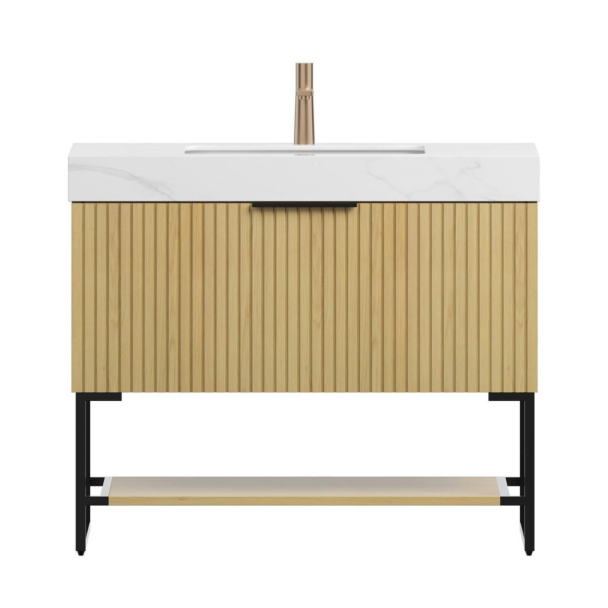 36" Brown Wood Freestanding Bathroom Vanity With White Sink - HomeRoots - Flyclothing LLC