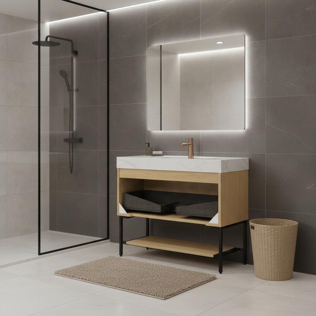 36" Brown Wood Freestanding Bathroom Vanity With White Sink - HomeRoots - Flyclothing LLC