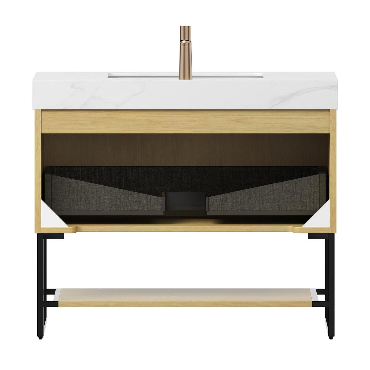 36" Brown Wood Freestanding Bathroom Vanity With White Sink - HomeRoots - Flyclothing LLC