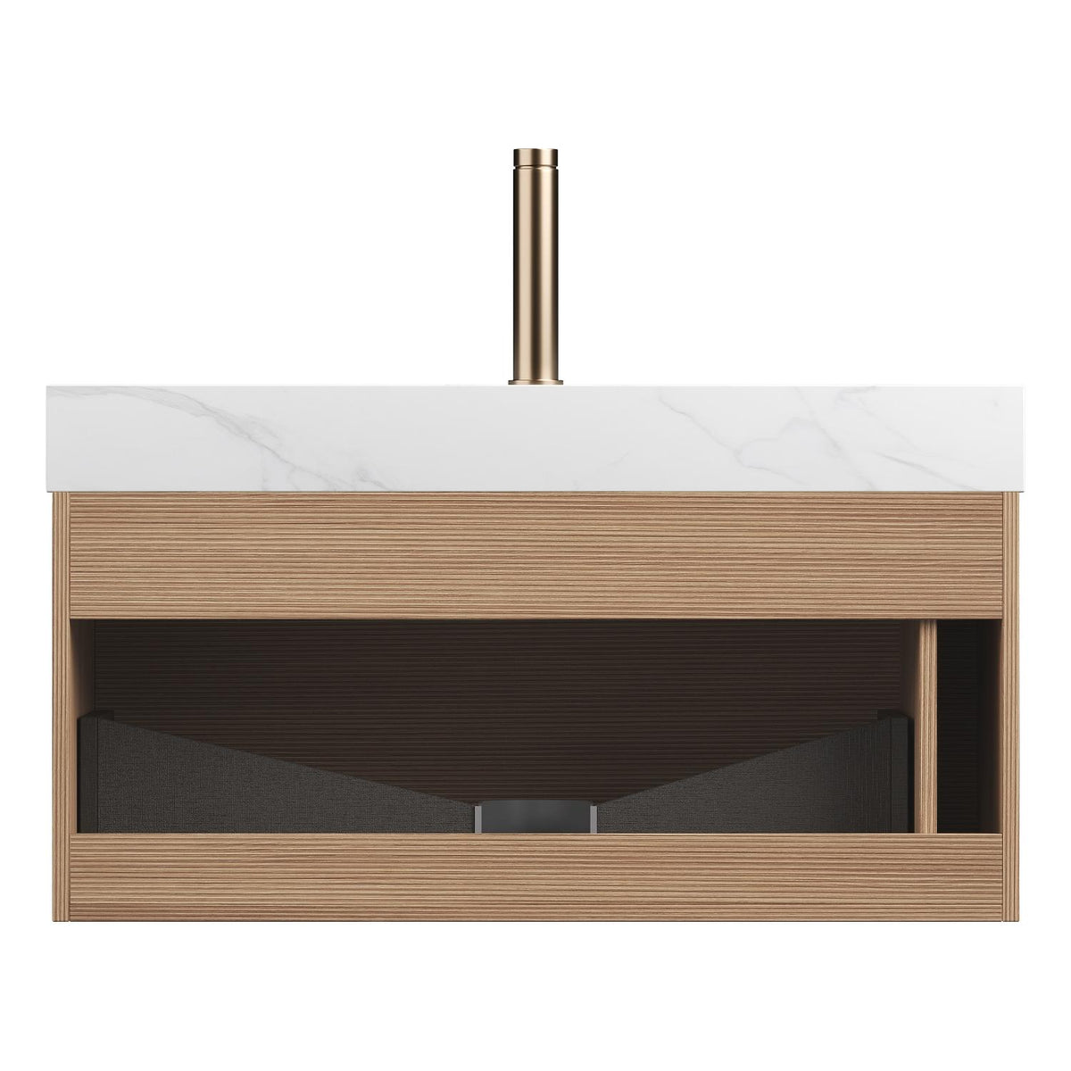 36" Brown Wood Floating Bathroom Vanity With White Sink - HomeRoots - Flyclothing LLC