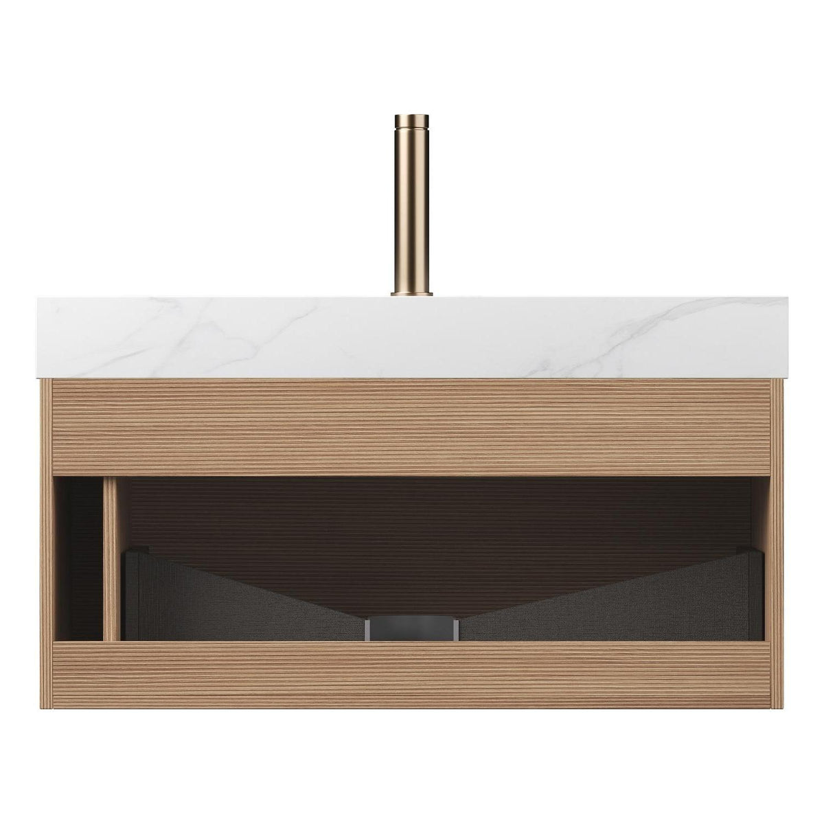 36" Brown Wood Floating Bathroom Vanity With White Sink - HomeRoots - Flyclothing LLC